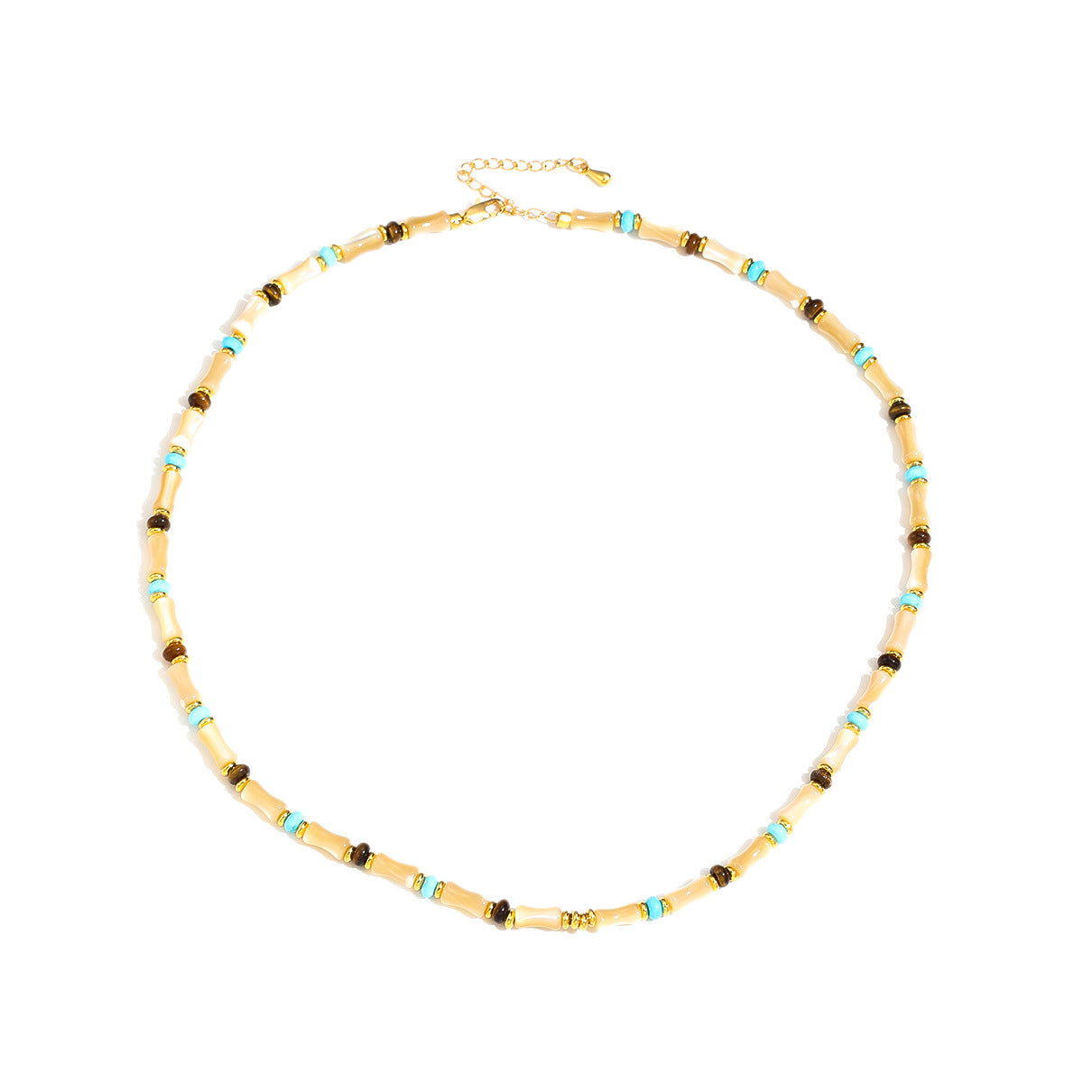 Natural Shell & Tiger Eye Beaded Necklace – French Retro Clavicle Chain