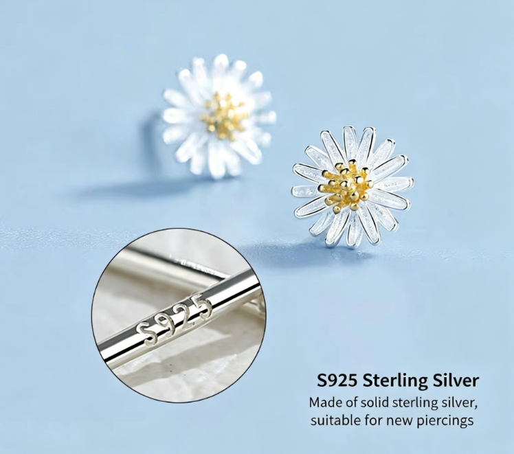 S925 Sterling Silver Daisy Stud Earrings for Women