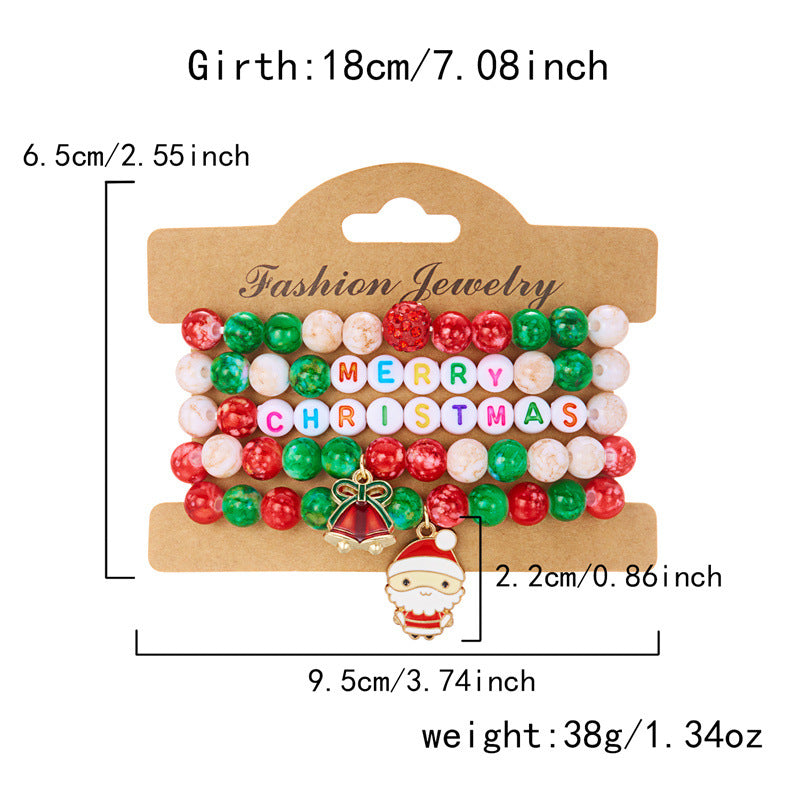 Soft Clay Crystal Christmas Bracelet Set with Drip Paint Christmas Color Letter Bead Bracelet Set for Women