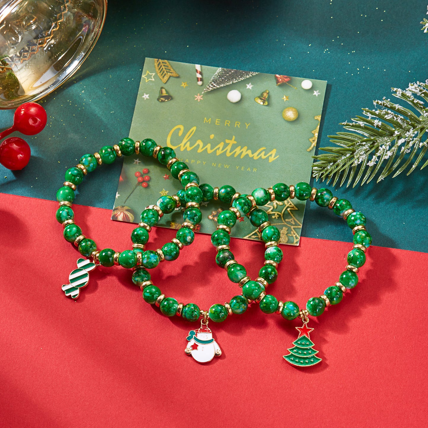 Creative Colorful Santa Claus Snowman Reindeer Beaded Stackable Bracelet Fashion Gift