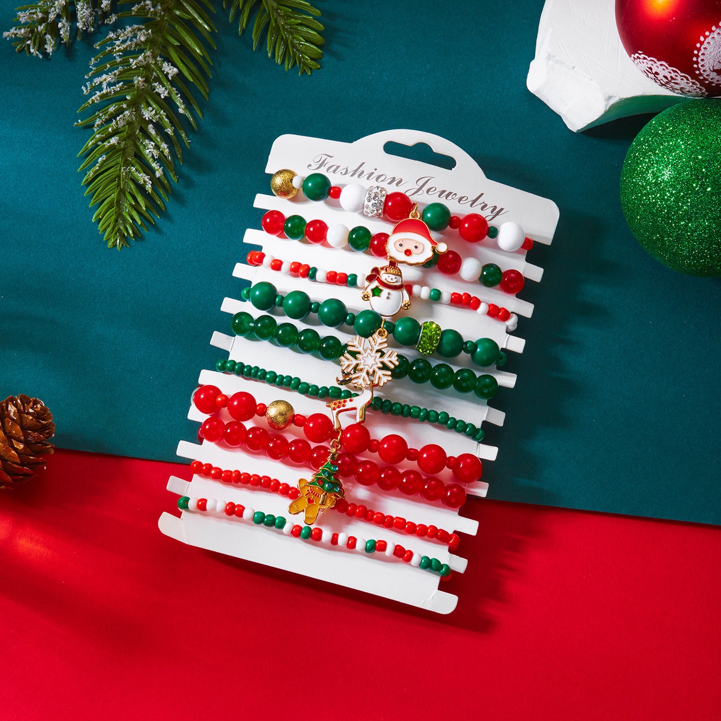 Style Christmas Bracelet Set with Soft Clay Crystal Santa Claus Pendant and Letter Beads, 10-Piece Pack for Wholesale