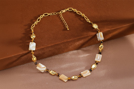 Natural Shell Tiger Eye Stone Beaded Necklace  Luxury Niche Design Clavicle Chain  Necklace