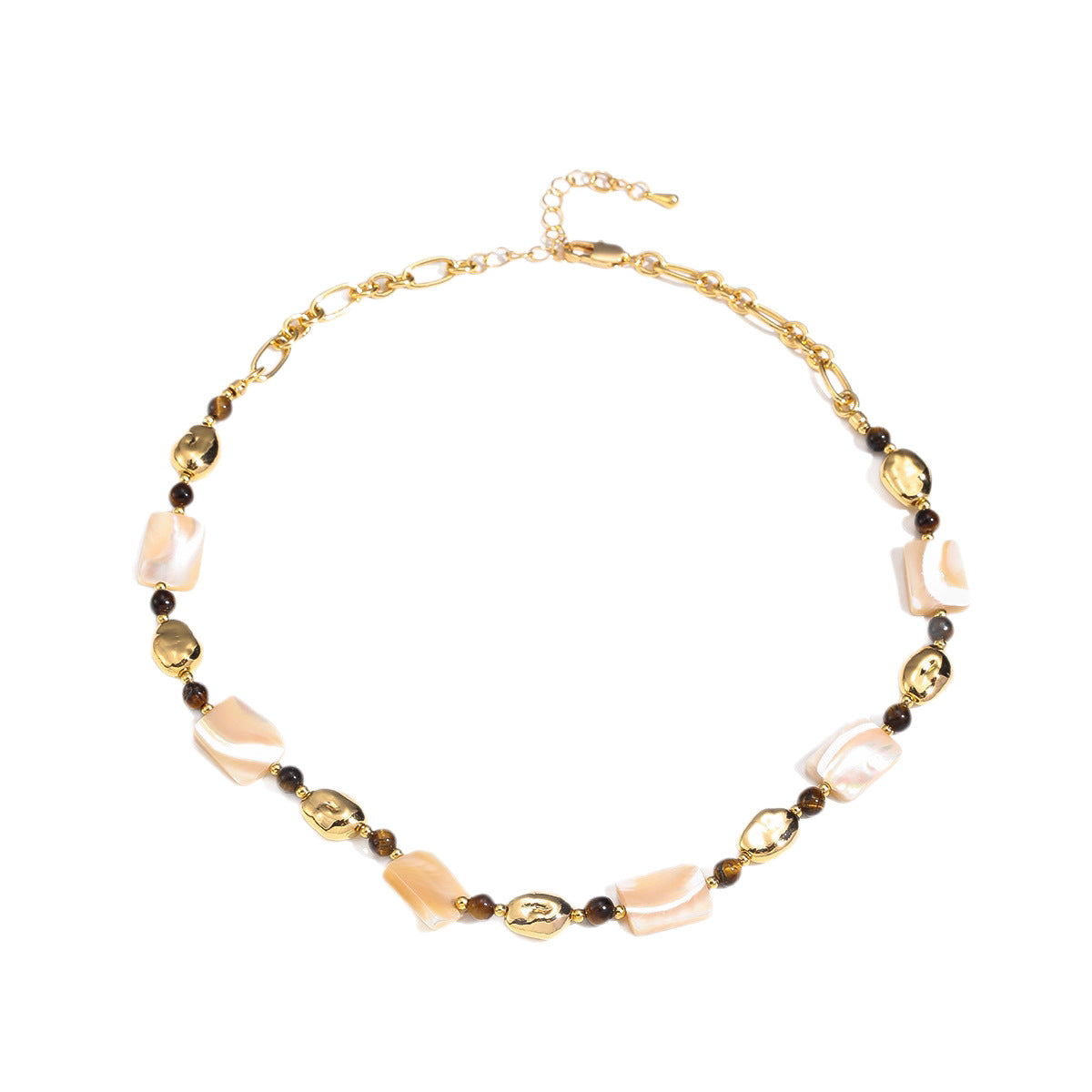 Natural Shell Tiger Eye Stone Beaded Necklace  Luxury Niche Design Clavicle Chain  Necklace
