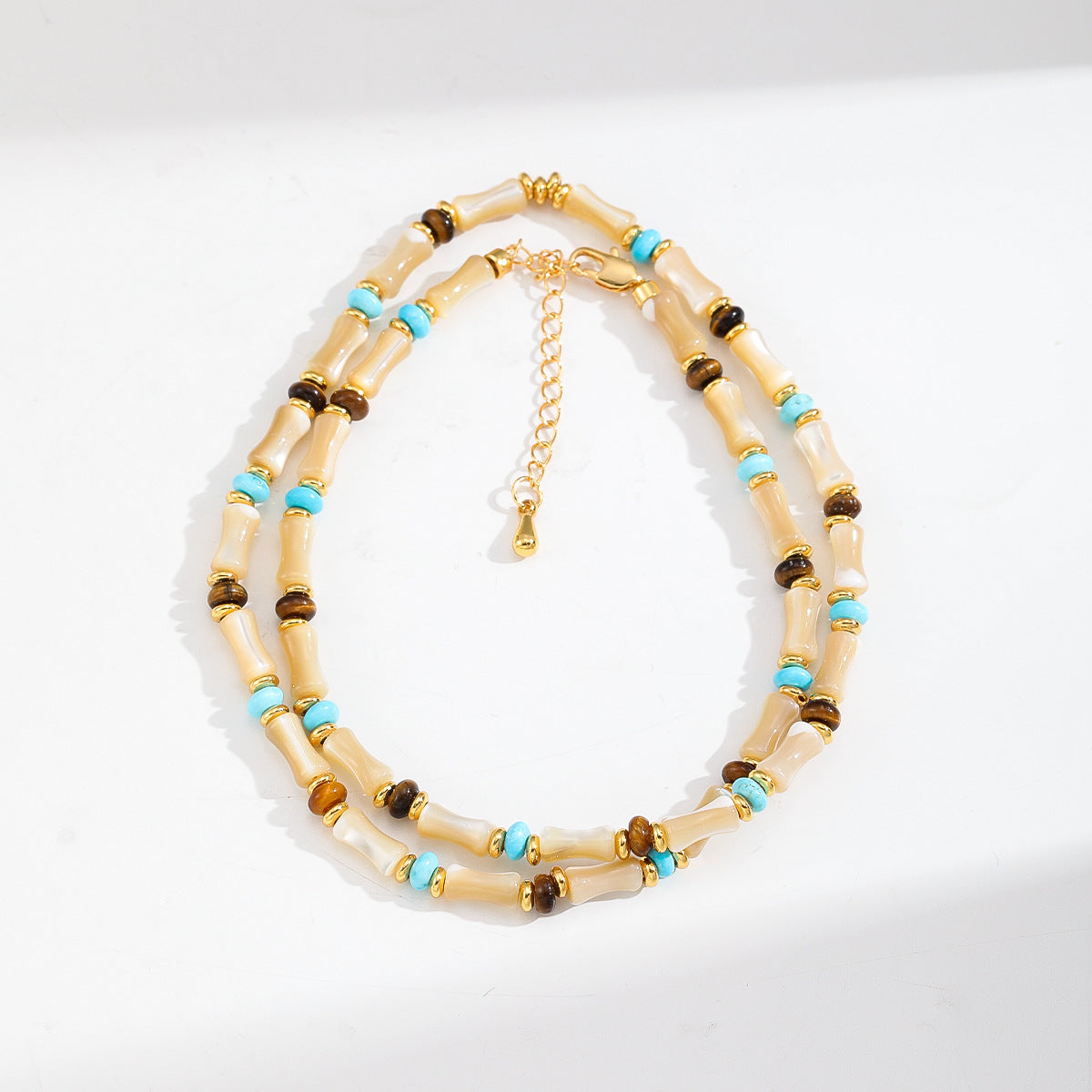 Natural Shell & Tiger Eye Beaded Necklace – French Retro Clavicle Chain
