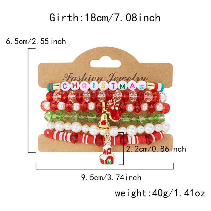 Soft Clay Crystal Christmas Bracelet Set with Drip Paint Christmas Color Letter Bead Bracelet Set for Women