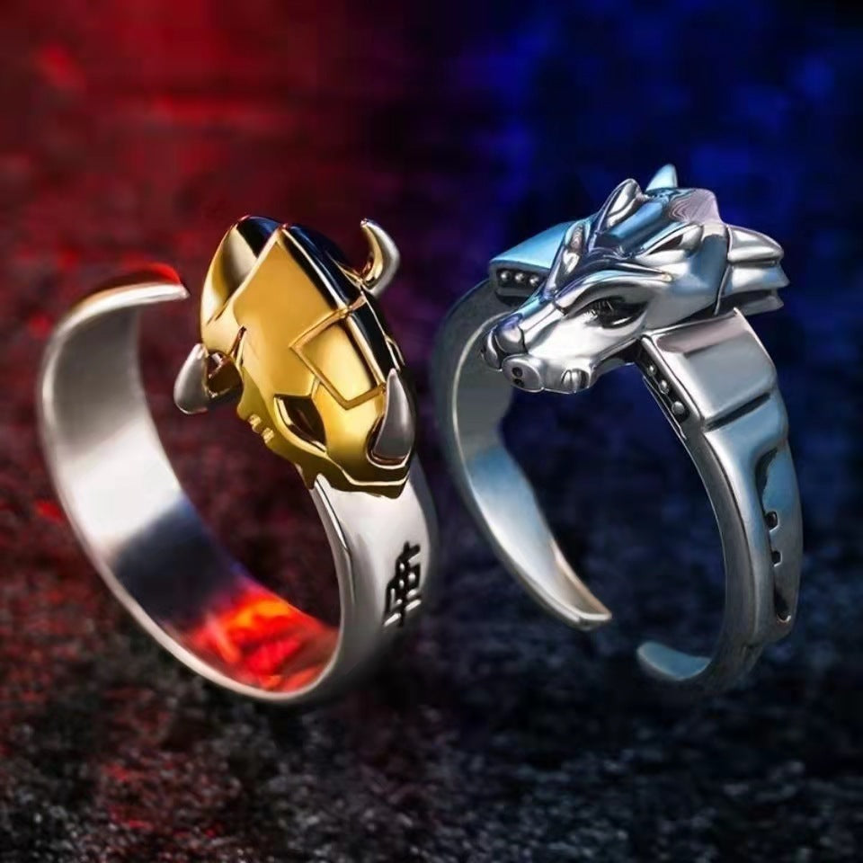 Classic Digimon Ring, Tyrannomon Sword, Metal Garurumon, Anime, Thai Silver Couple Rings for Men and Women