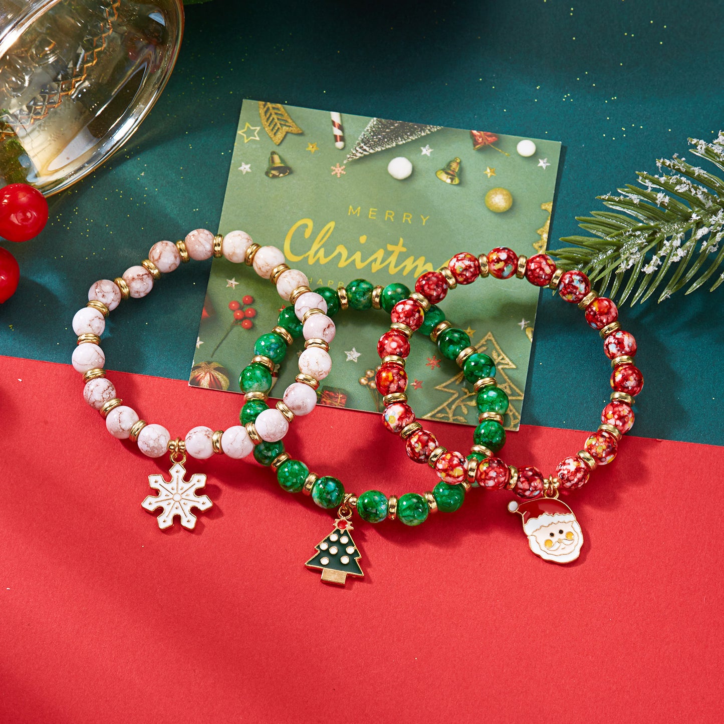 Creative Colorful Santa Claus Snowman Reindeer Beaded Stackable Bracelet Fashion Gift