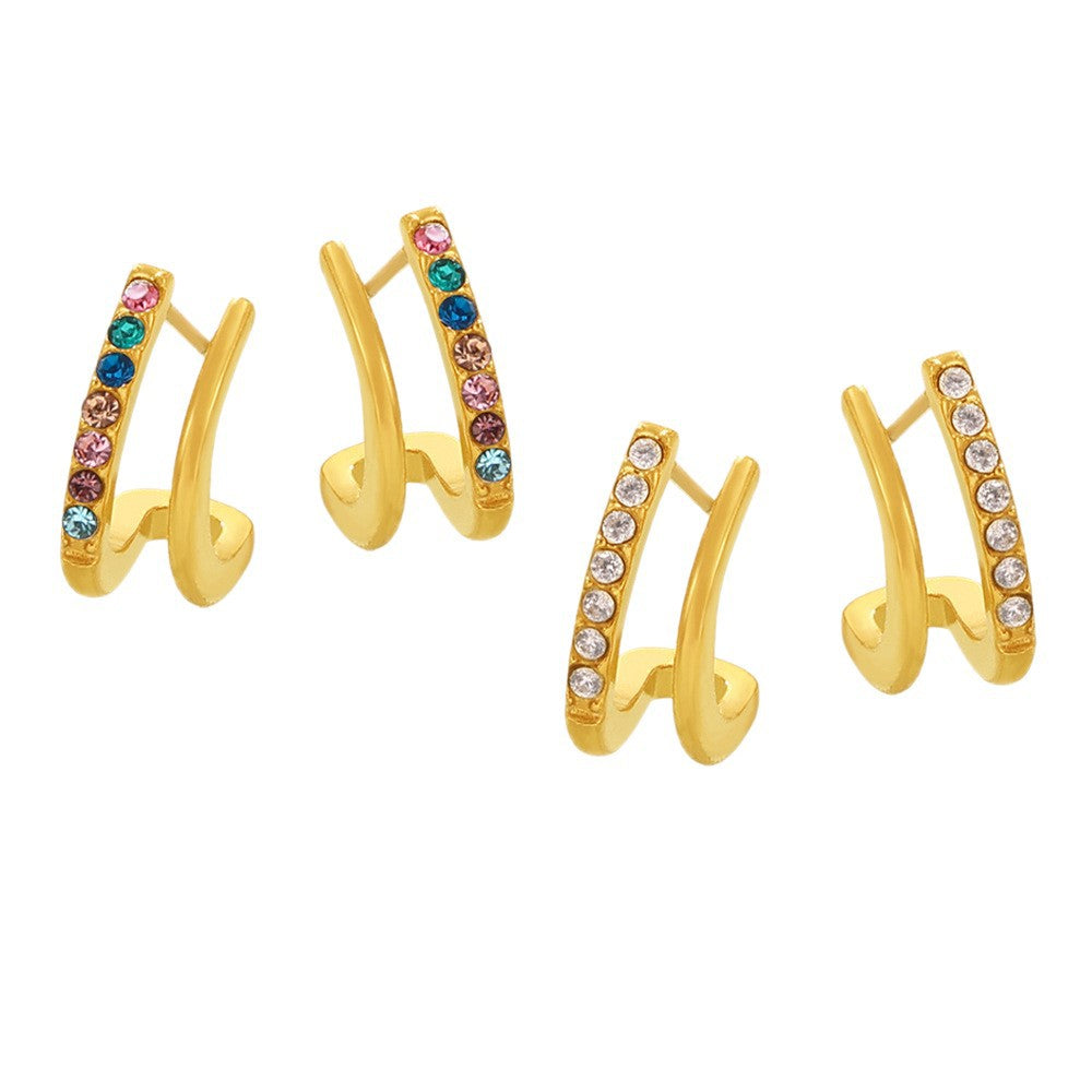 Double layered small C-shaped earrings