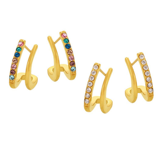 Double layered small C-shaped earrings