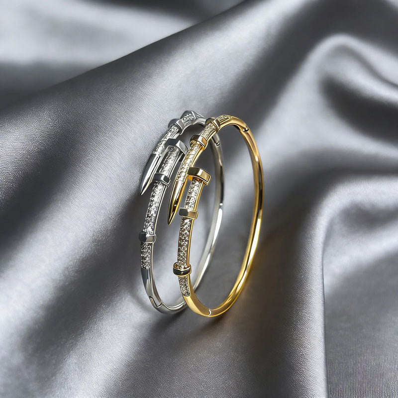 High Version V Gold Classic Full Rhinestone Stud Bracelet with Diamond-Encrusted Ends, Thick 18K Rose Gold Plated, Luxury Couple Bracelet