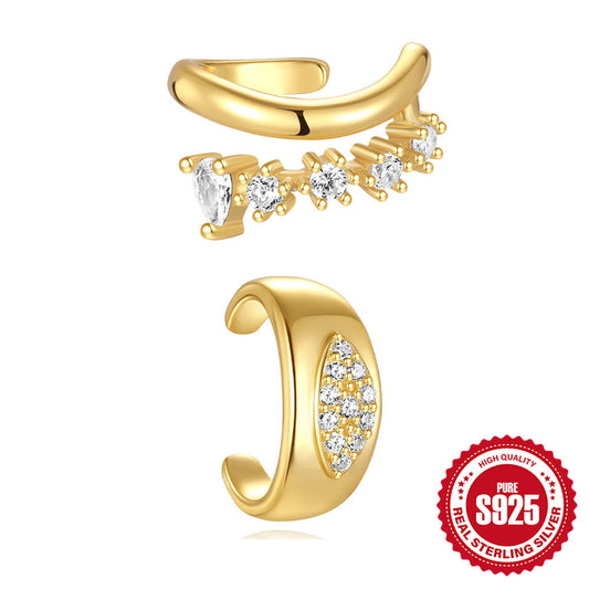 Silver Marquise Diamond Stud Earrings Clips with Evil Eye Design, Versatile Jewelry