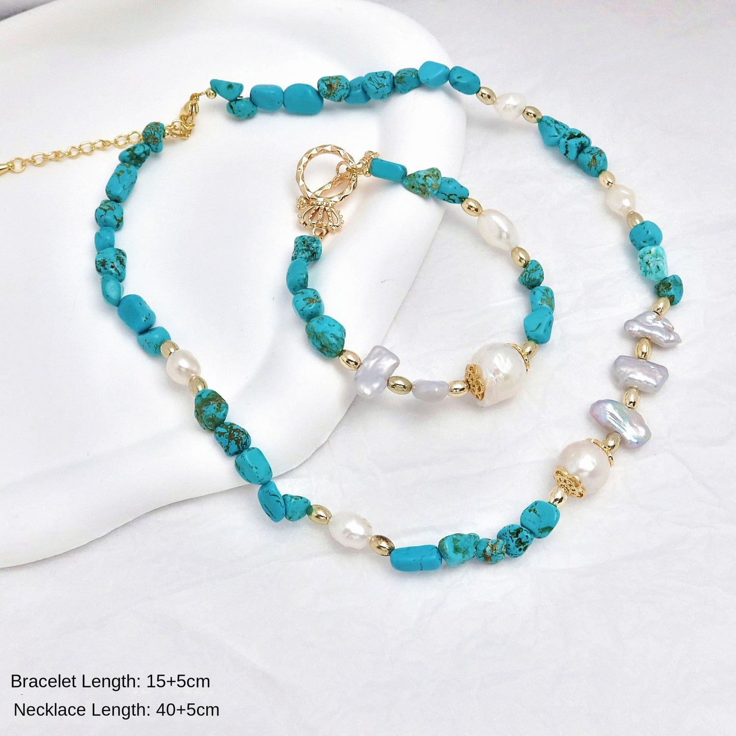Freshwater Baroque Pearl Turquoise Beaded Bracelet Necklace, Natural Stone Bracelet, Original Design, Lightweight Luxury, Elegant Style