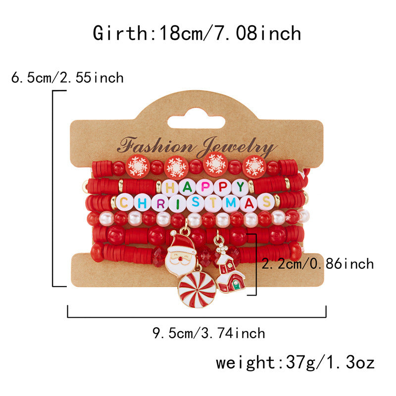 Soft Clay Crystal Christmas Bracelet Set with Drip Paint Christmas Color Letter Bead Bracelet Set for Women