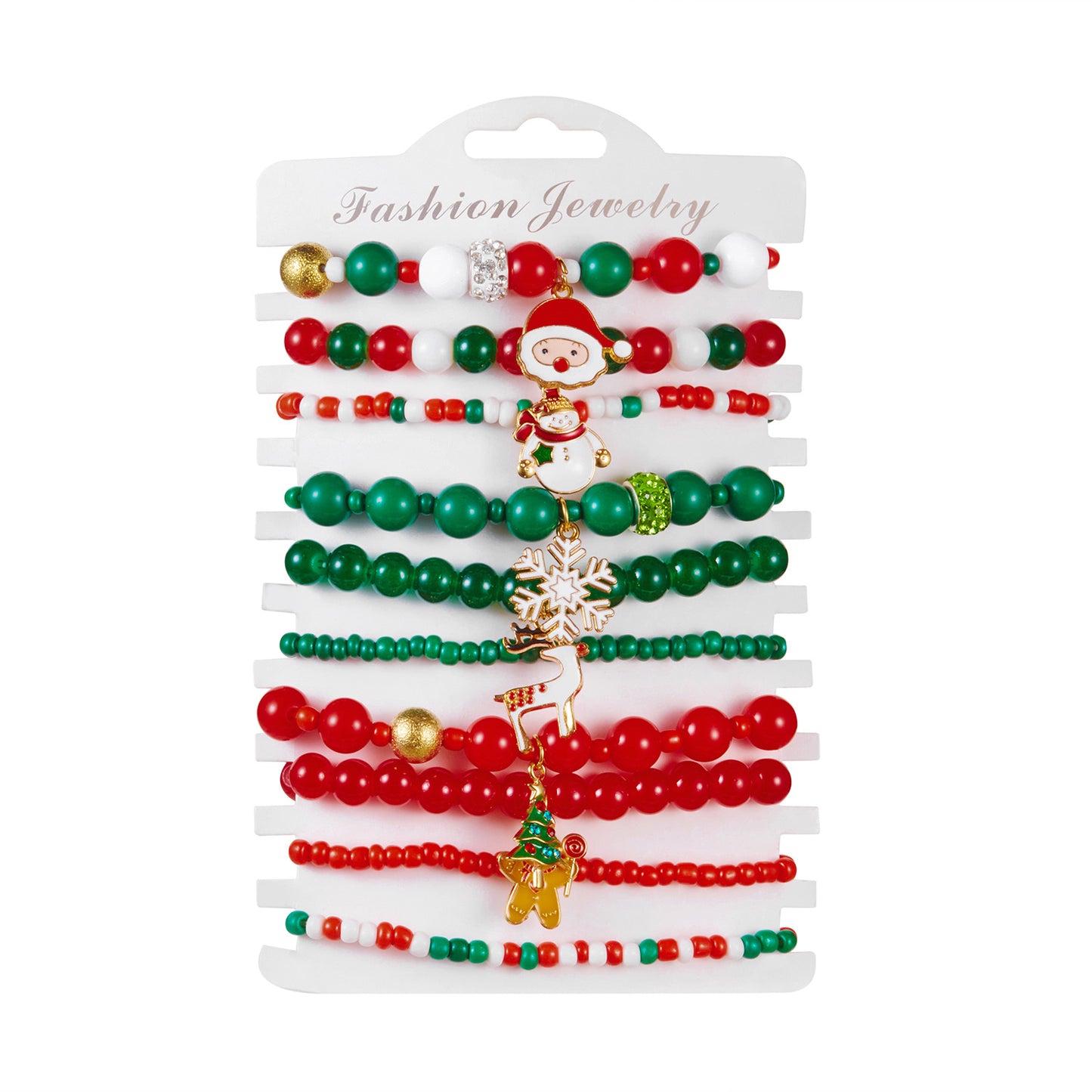 Style Christmas Bracelet Set with Soft Clay Crystal Santa Claus Pendant and Letter Beads, 10-Piece Pack for Wholesale