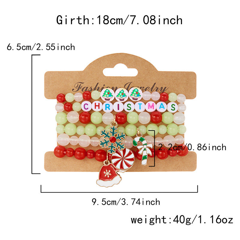 Soft Clay Crystal Christmas Bracelet Set with Drip Paint Christmas Color Letter Bead Bracelet Set for Women