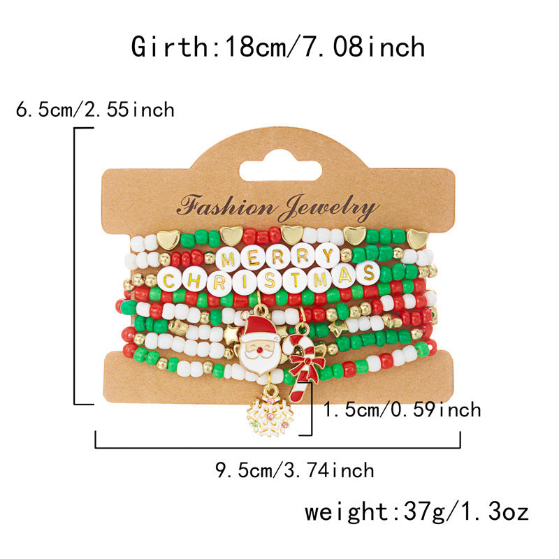 Soft Clay Crystal Christmas Bracelet Set with Drip Paint Christmas Color Letter Bead Bracelet Set for Women