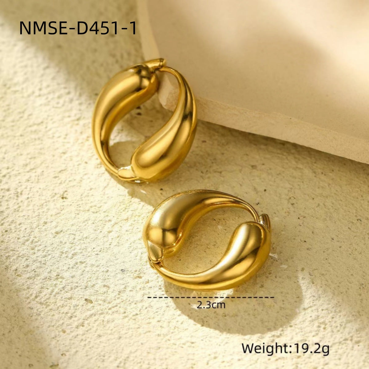 Creative O-shaped Stainless Steel Earrings with Gold Finish, Two Teardrop Loop Titanium Steel Hoop Earrings