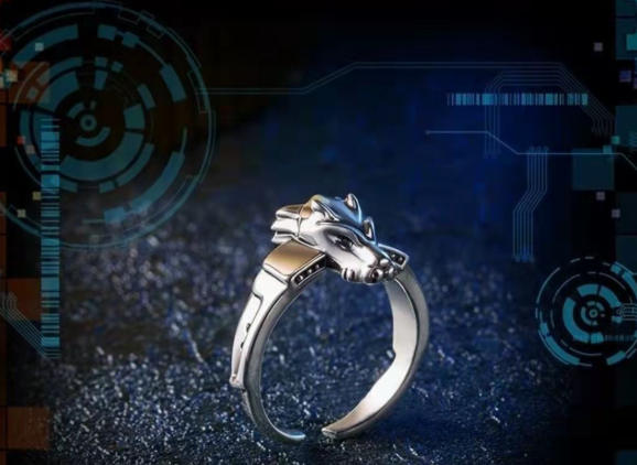 Classic Digimon Ring, Tyrannomon Sword, Metal Garurumon, Anime, Thai Silver Couple Rings for Men and Women