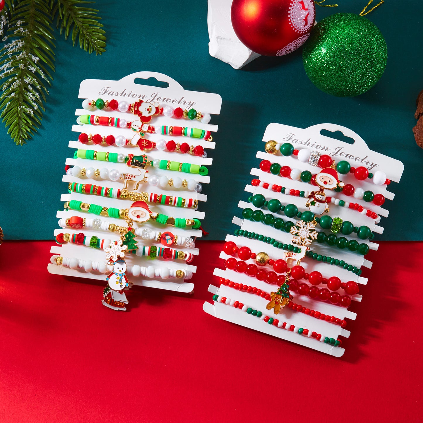 Style Christmas Bracelet Set with Soft Clay Crystal Santa Claus Pendant and Letter Beads, 10-Piece Pack for Wholesale