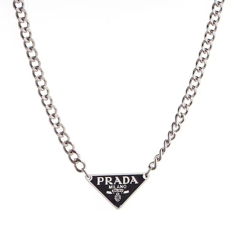 Fashionable Minimalist Letter Inverted Triangle Choker Necklace with Unique Design, Unisex Titanium Steel Chain