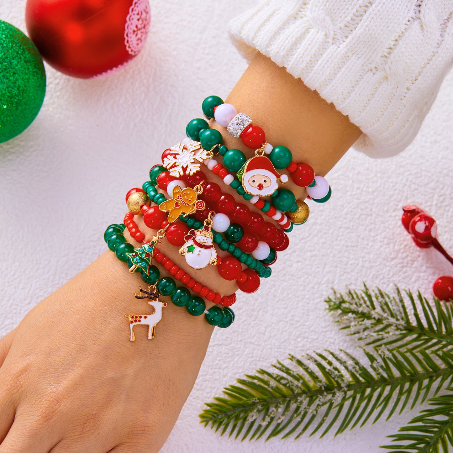 Style Christmas Bracelet Set with Soft Clay Crystal Santa Claus Pendant and Letter Beads, 10-Piece Pack for Wholesale