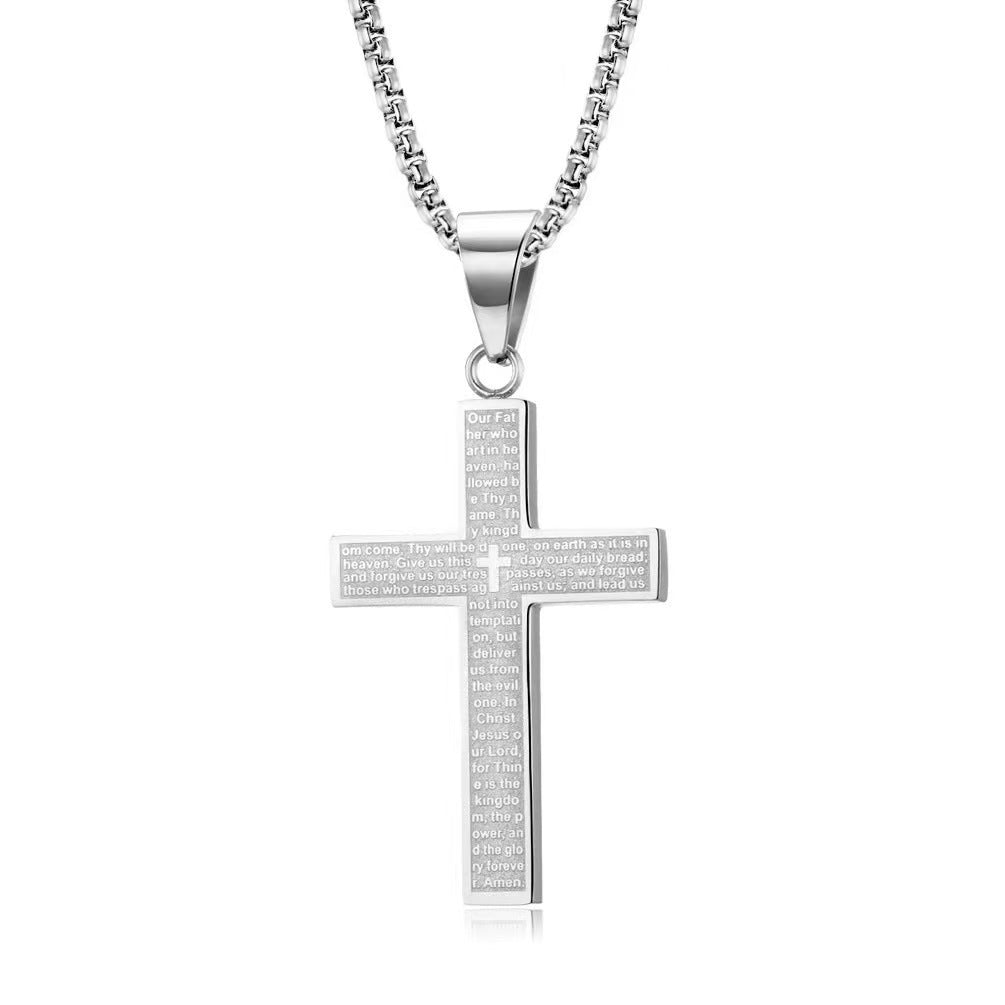 Scripture Cross Pendant Titanium Steel Necklace