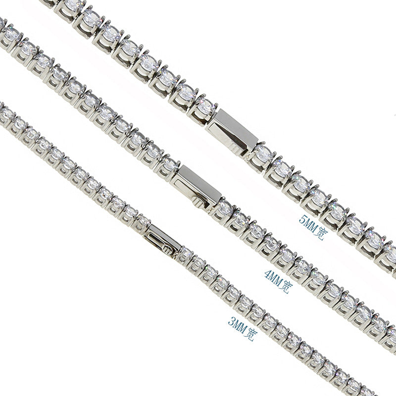 Stainless Steel 316 Polished Spring Ring Tennis Necklace for Men and Women, Fashionable Titanium Steel with Zirconium Stone Jewelry