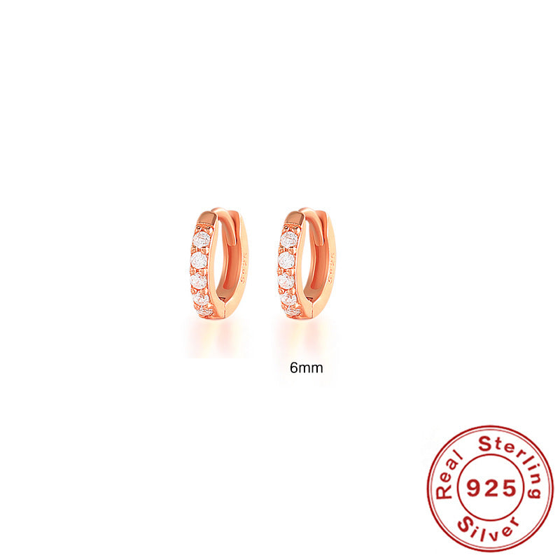 S925 Sterling Silver Circle Earrings with Turquoise and Diamond Inlay 18K Gold Plated Stud Earrings Jewelry