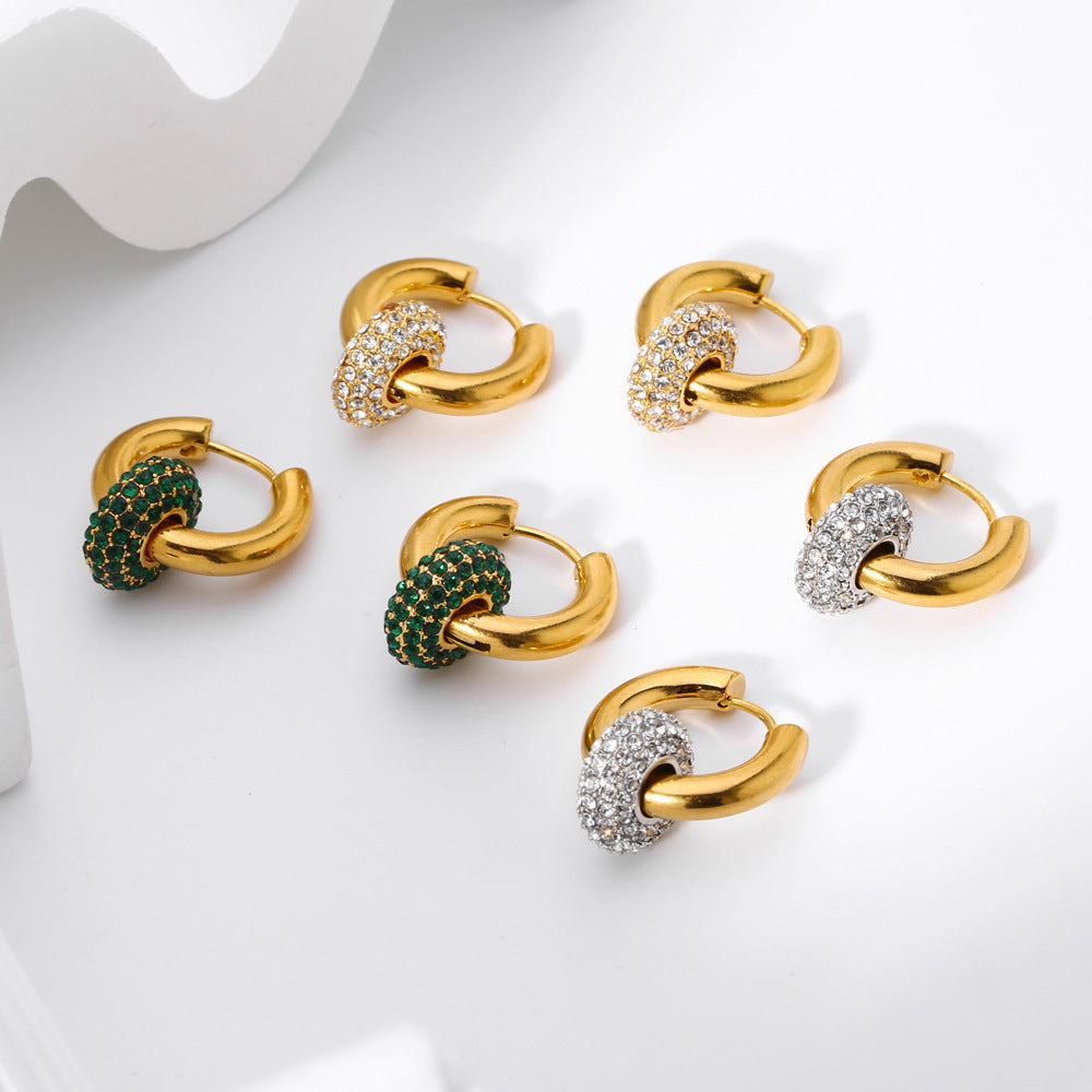 18K gold stainless steel full diamond detachable earring accessory
