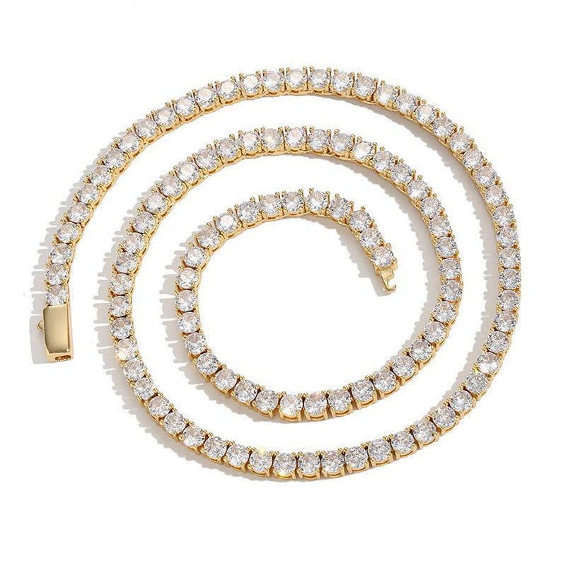 Stainless Steel 316 Polished Spring Ring Tennis Necklace for Men and Women, Fashionable Titanium Steel with Zirconium Stone Jewelry