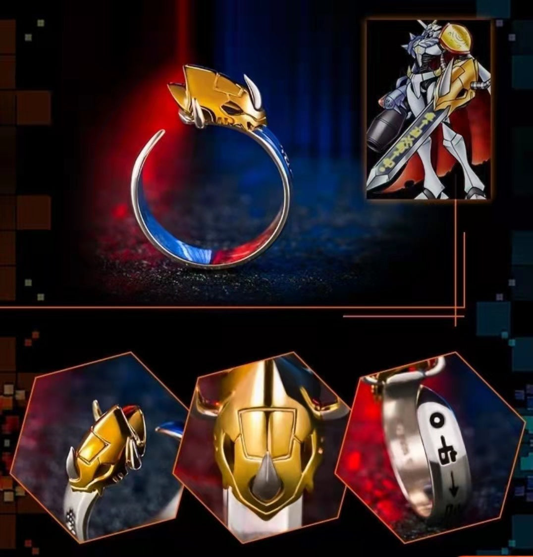Classic Digimon Ring, Tyrannomon Sword, Metal Garurumon, Anime, Thai Silver Couple Rings for Men and Women