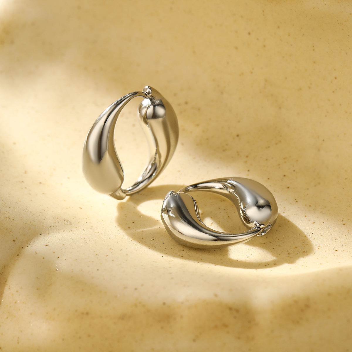 Creative O-shaped Stainless Steel Earrings with Gold Finish, Two Teardrop Loop Titanium Steel Hoop Earrings