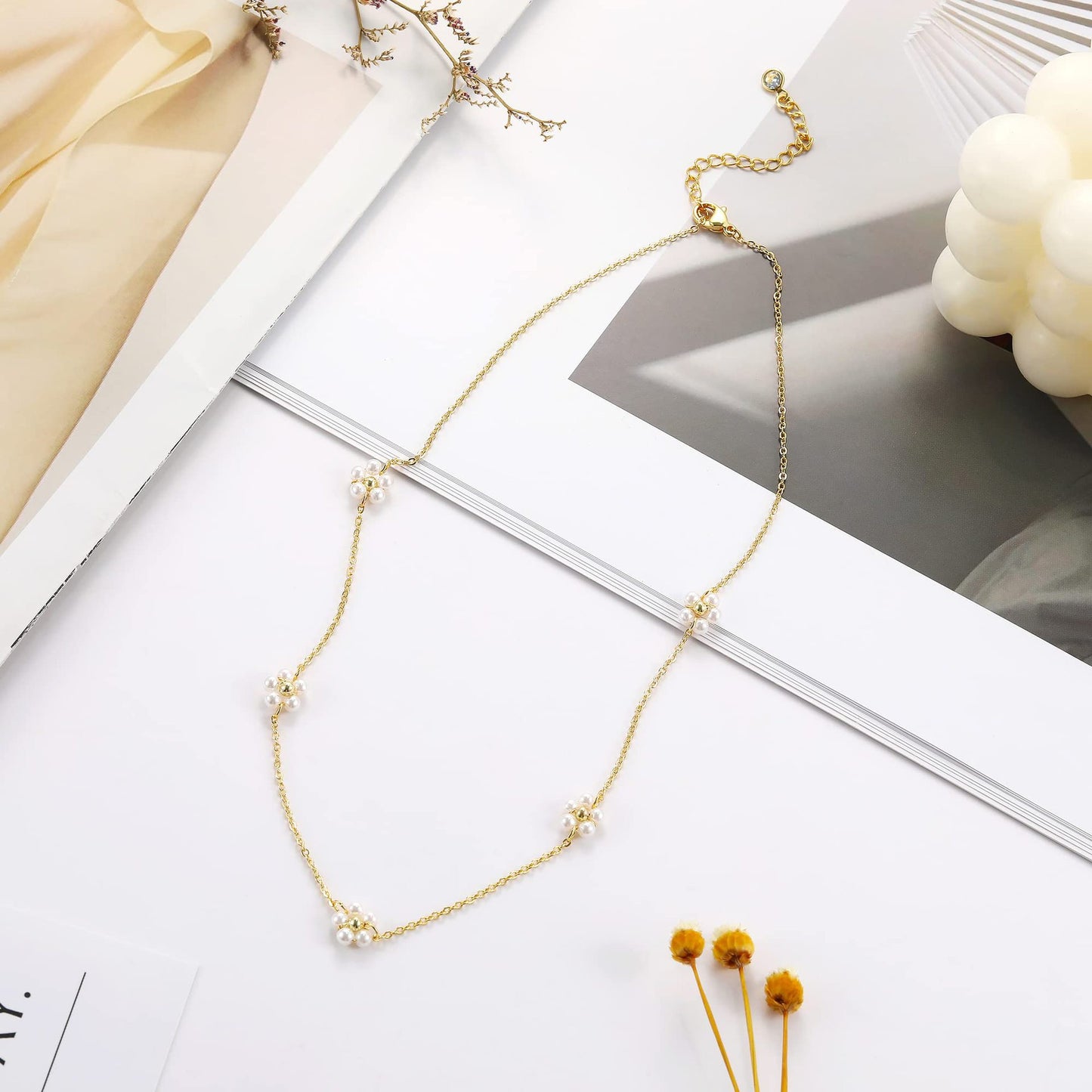 5 flower necklaces pearl collarbone chains