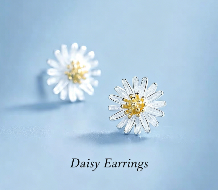 S925 Sterling Silver Daisy Stud Earrings for Women