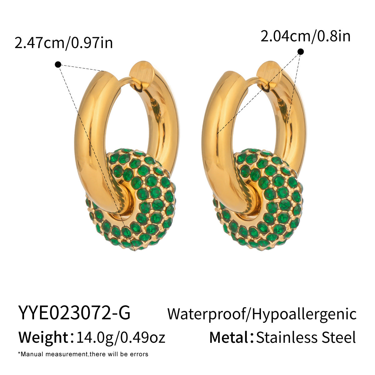 18K gold stainless steel full diamond detachable earring accessory