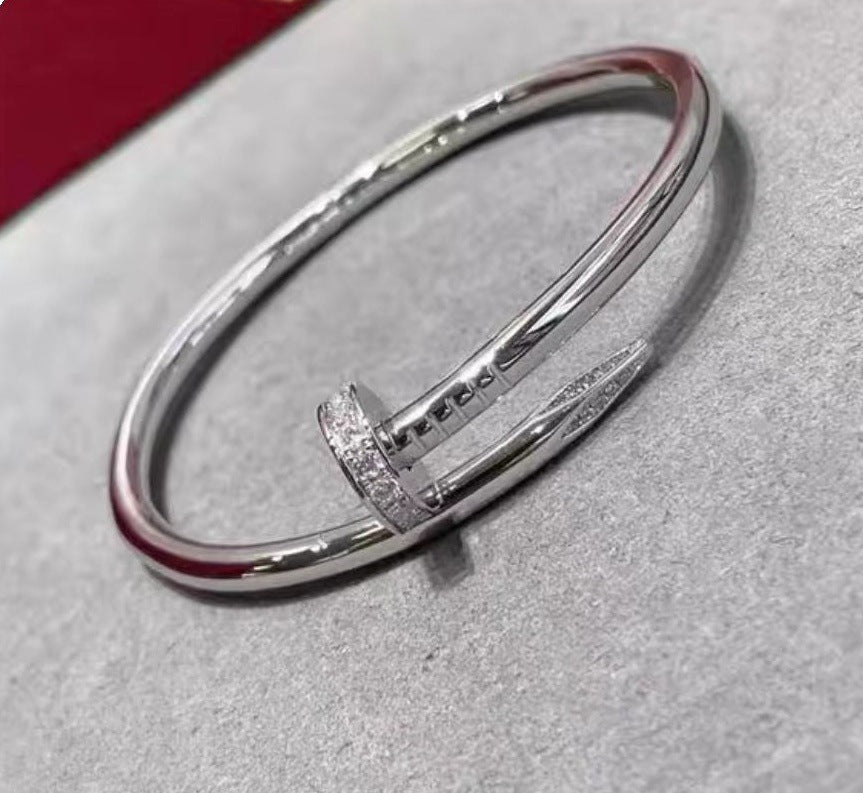Precision Thick Plating Head and Tail Diamond Fashion Three-Circle Full Diamond Couple Bracelet