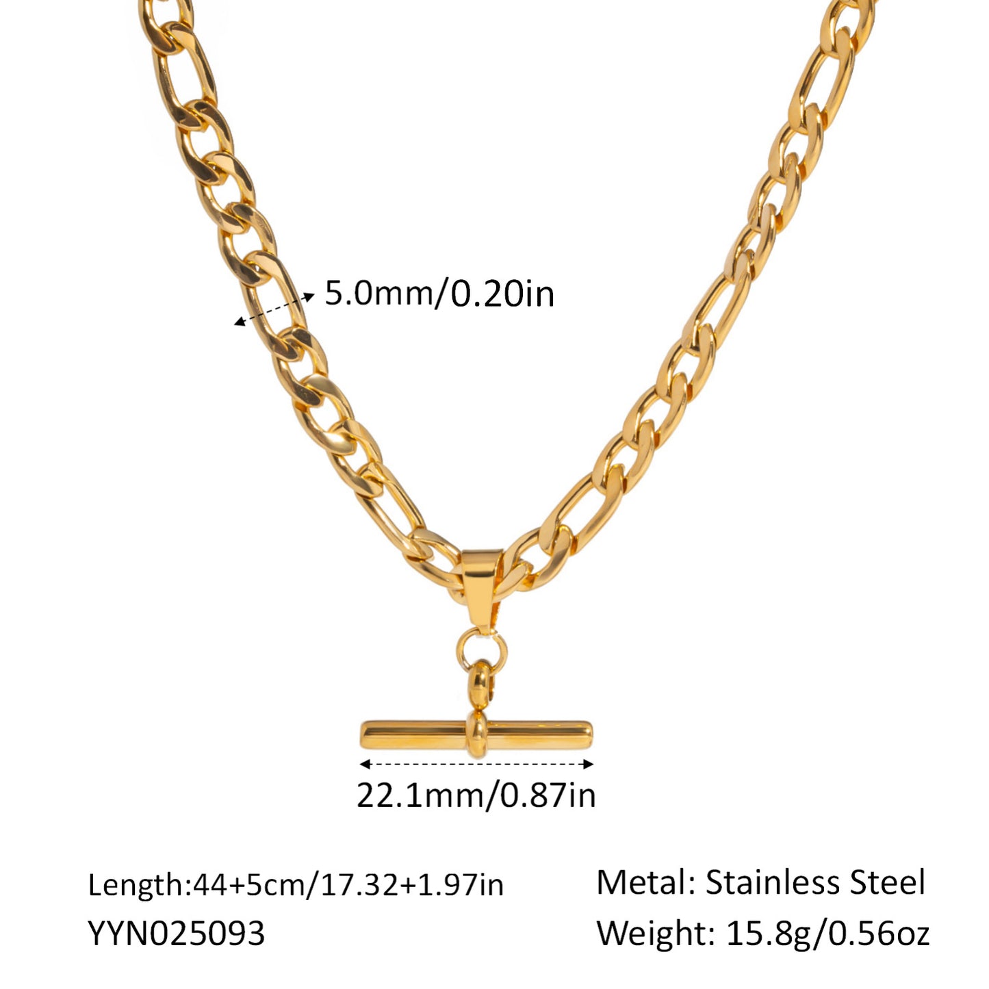 Hip Hop Punk Stainless Steel T-Bar Pendant Fried Dough Twists Chain Cuban Chain Necklace