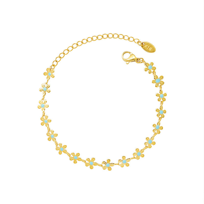 Golden Flower Blue Drip Oil Bracelet