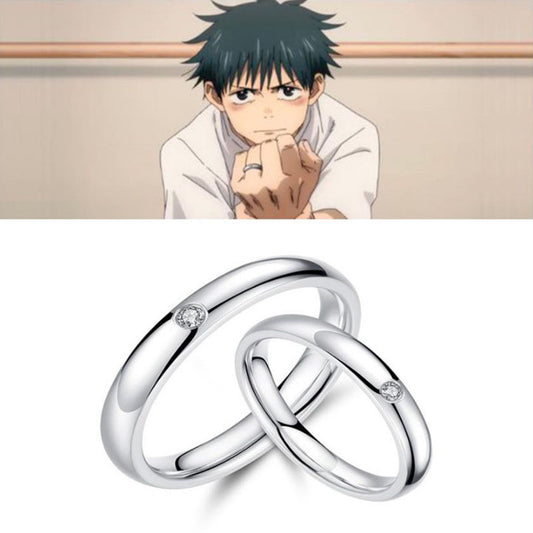 Anime Merchandise Jujutsu Kaisen Yuta Okkotsu Riko Style Couple Simple Open Ring Crystal Jewelry
