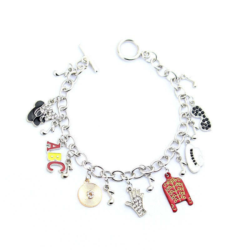 World Dance King Michael Jackson Themed Bracelet Set with Cool Dance Pose Necklace Jewelry