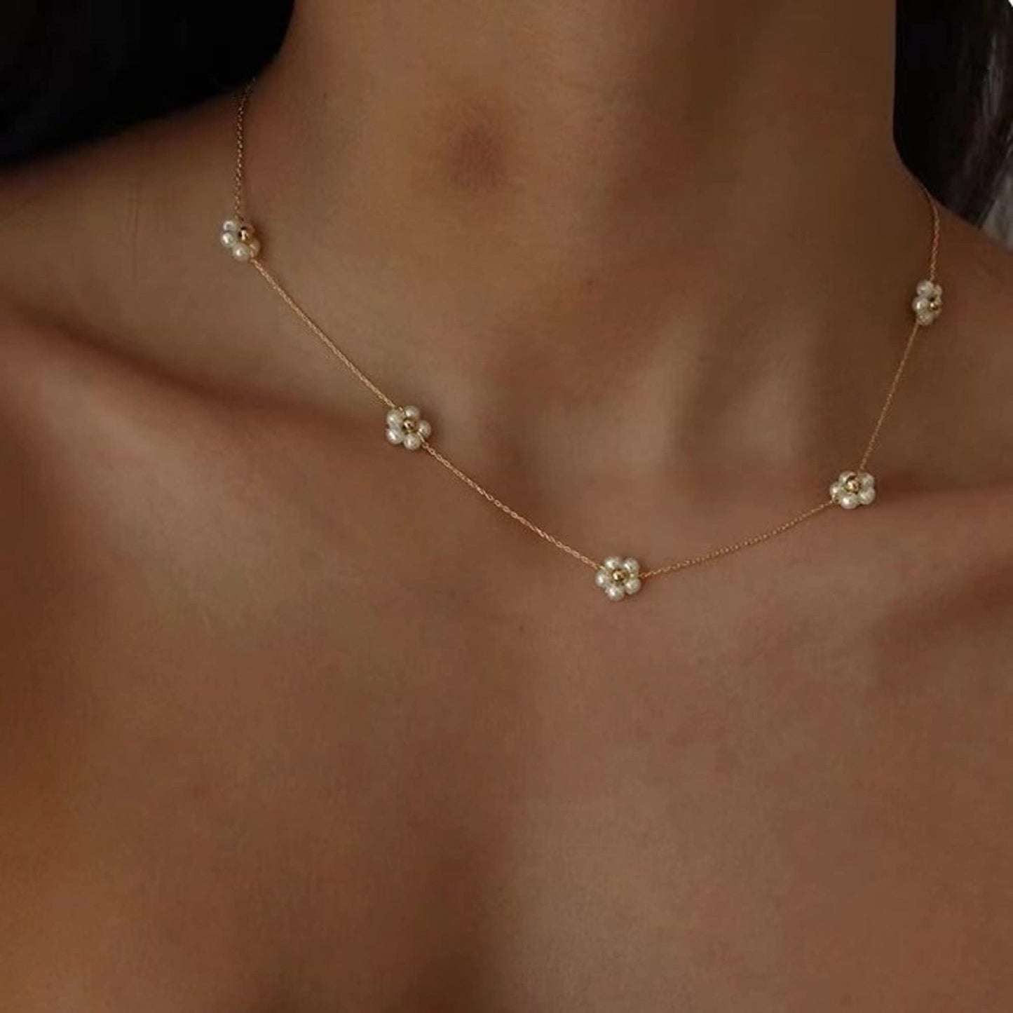 5 flower necklaces pearl collarbone chains